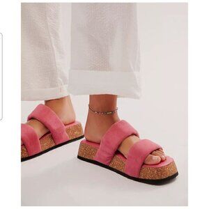 Free People Fairmount Watermelon Suede Flared Cork Platform Puffy Sandals 8